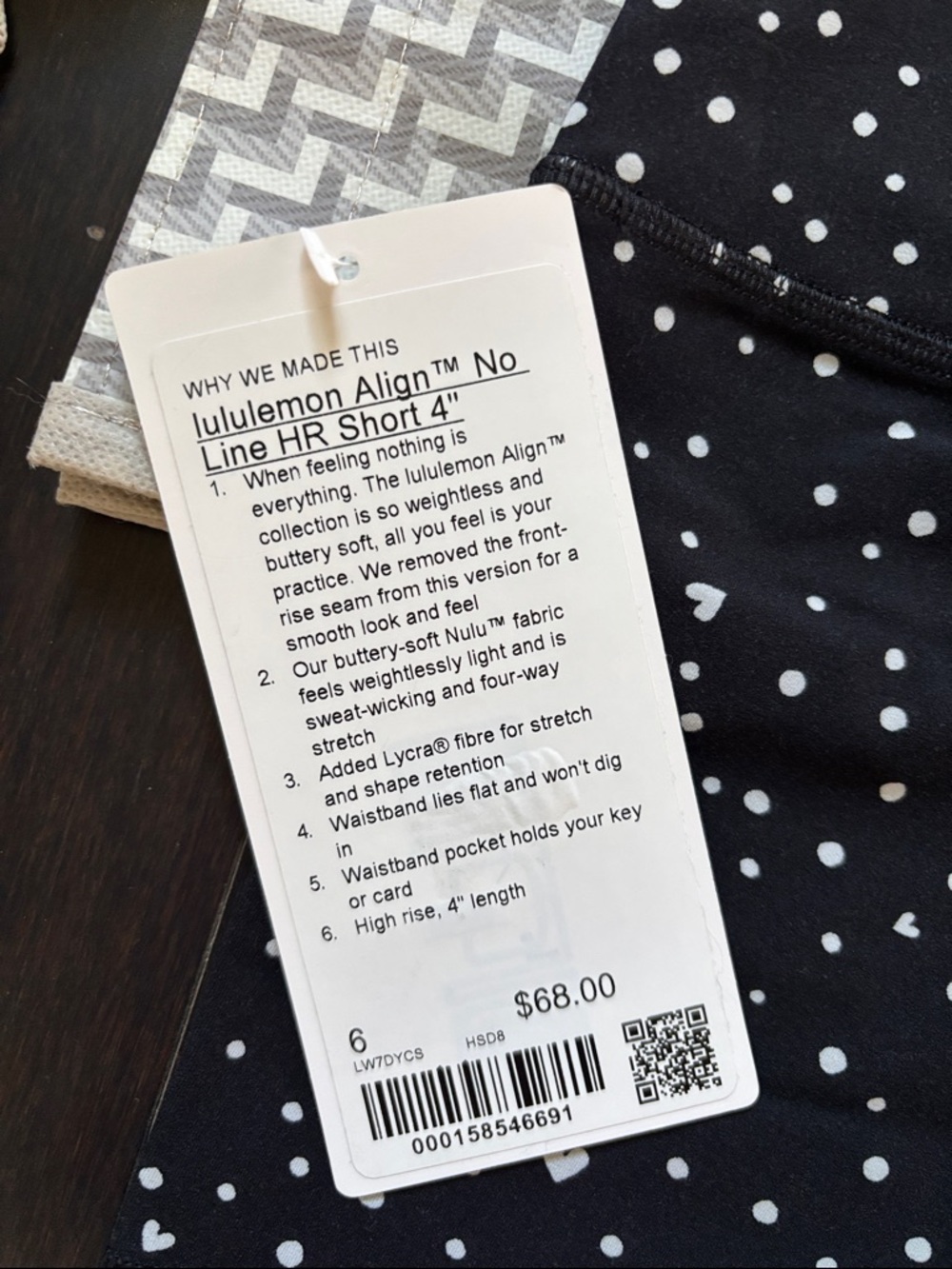 LULULEMON ALIGN NO LINE HR SHORTS 4β in HEART SCATTER DOT BLACK AND WHITE NWT - Picture 5 of 13